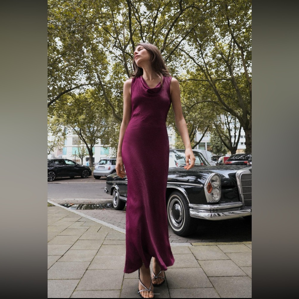 NWT Zara Satin Effect Open Back Dress - Picture 2 of 13